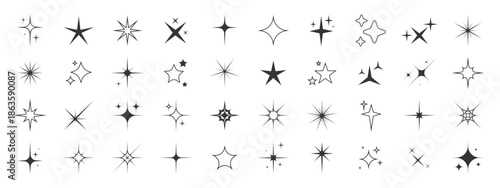 Collection of vector star and sparkle icons set for design elements and decoration.