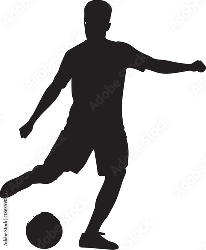 Silhouette of Junior Soccer Player in Green and Blue Uniform Kicking the Ball , Generative Ai