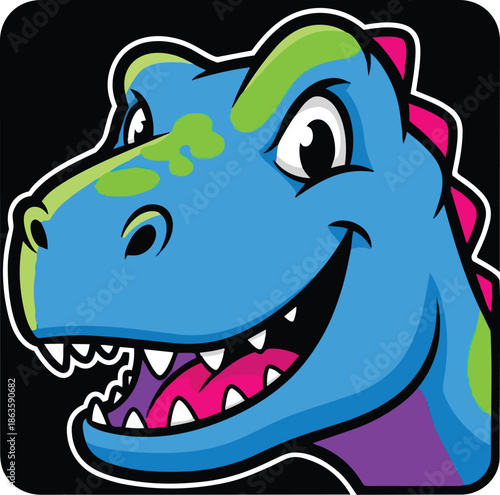 Isolated icon of a Dino Head of playful dinosaur blue trex 35
