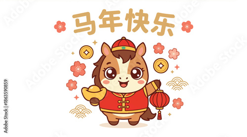 Happy Year of the Horse Vector Graphic, Cute Chinese New Year Mascot Design