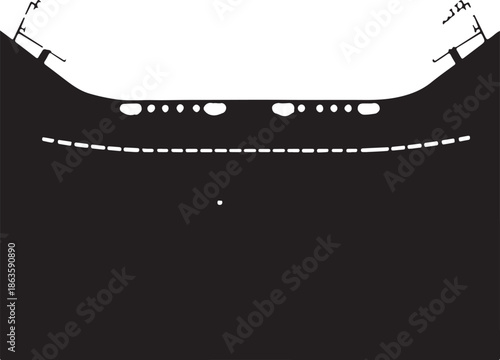 Empty professional football stadium at night with lush green grass and bright floodlights under a clean white sky. , Generative Ai