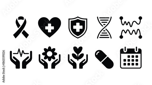 Medical Icons Set: An assortment of iconic symbols, thoughtfully designed to represent a spectrum of healthcare concepts