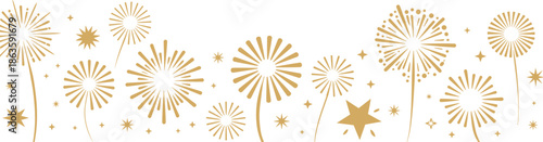 Gold starburst decorative border pattern, elegant celestial fireworks background, luxury minimalist celebration design, festive modern vector illustration