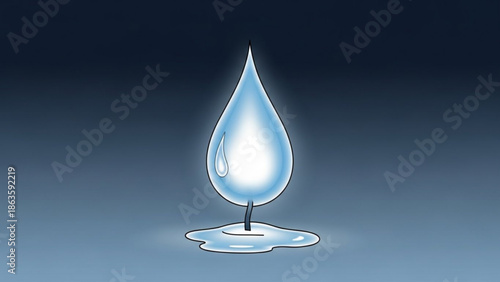 Water drop shaped candle burning representing eco-friendly energy or a clean concept isolated on a gradient background