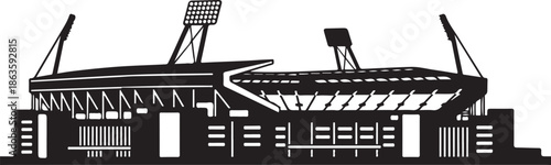 Modern Sports Stadium Silhouette with City Skyline Background, Urban Arena Architecture Graphic Isolated on White , Generative Ai