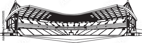 Architectural Line Art Drawing of a Large Modern Stadium, Empty Arena Structure Sketch for Design and Engineering , Generative Ai