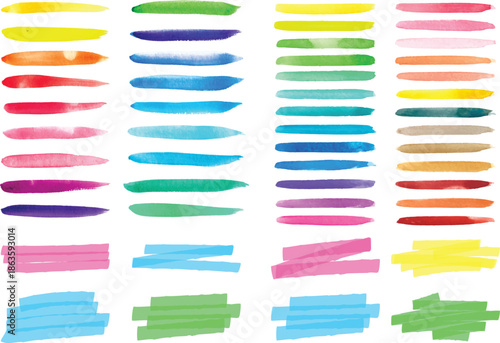 Hand Drawn Marker Line and Brush Stroke Highlight Design Elements Vector