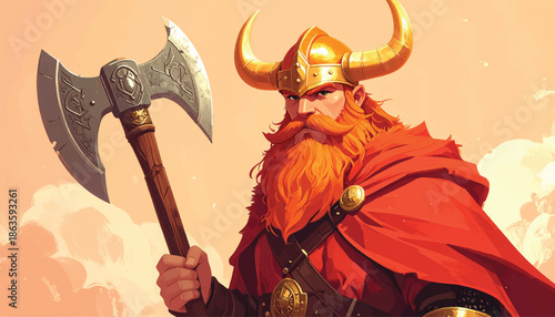 Viking Warrior with Axe - A Fierce and Determined Illustration.