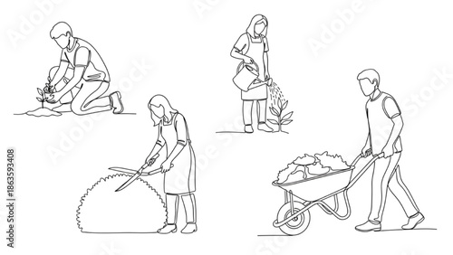 Gardening Activities Planting, Watering, Pruning, and Transporting Soil