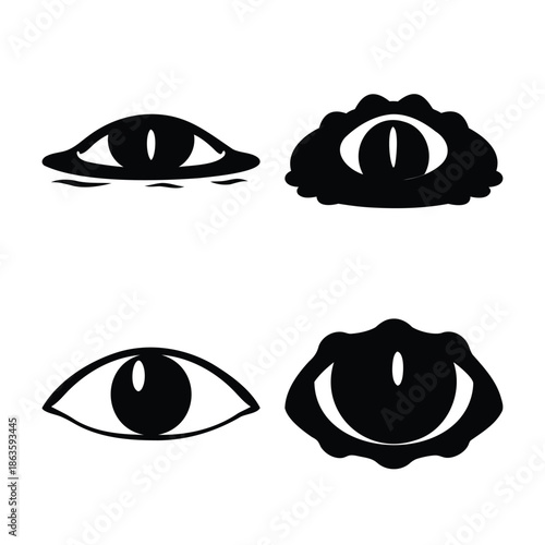 Diverse collection of stylized eye designs representing mythical creatures and artistic interpretations