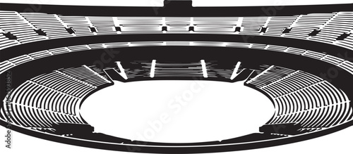 Graphic illustration of grandstand seating rows in an oval sports stadium or arena, empty venue interior. , Generative Ai