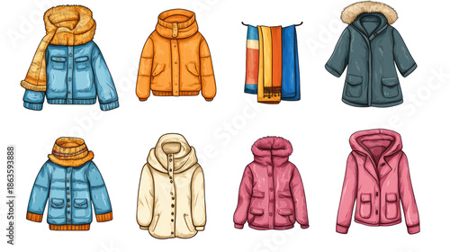 Warm winter clothes icons set cute winter wear png on transparent background