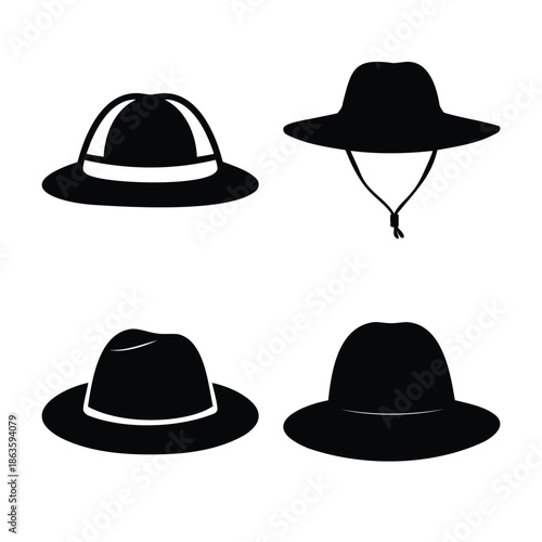 A diverse collection of hat silhouettes illustrating various headwear styles and designs