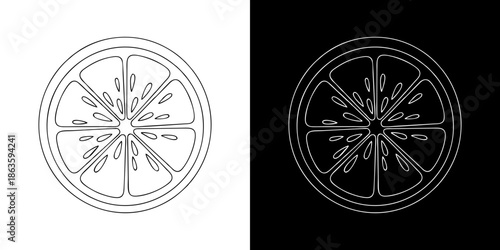 Abstract Outline of a Citrus Fruit Slice in Black and White