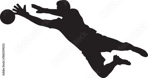 Silhouette of a Soccer Goalkeeper Jumping to Catch the Ball, High Action Sport Graphic , Generative Ai