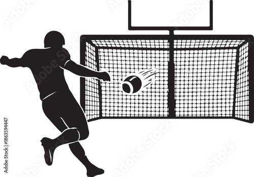 Silhouette of an American Football Player Kicking the Ball towards the Goalpost, Action Sport Concept , Generative Ai