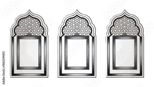 Intricate Window Frames: Three ornate, arched window frames stand in elegant simplicity, their exquisite geometric patterns create a captivating visual narrative.