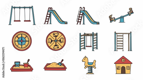 Colorful Playground Equipment Set for Childrens Outdoor Fun and Recreation.