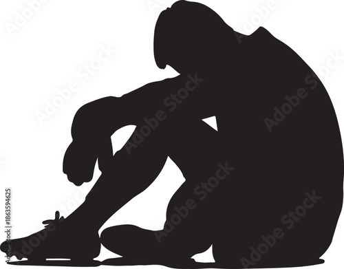 Silhouette of a Depressed Soccer Goalkeeper Sitting on the Ground after Losing a Match, Sports Defeat Concept , Generative Ai