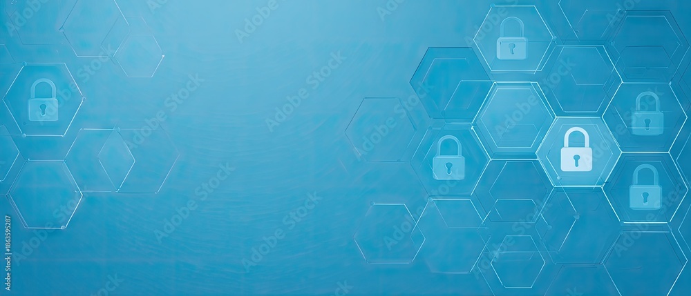 Fototapeta premium Abstract background featuring locks and hexagonal shapes for digital security