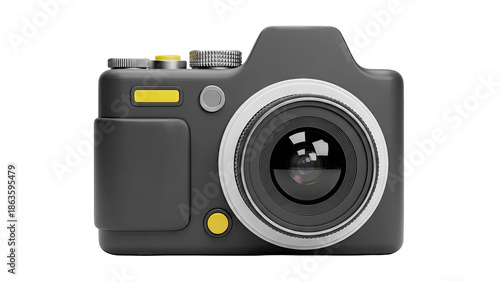 Minimalist 3D Render of a Dark Gray Camera with Yellow Accents
