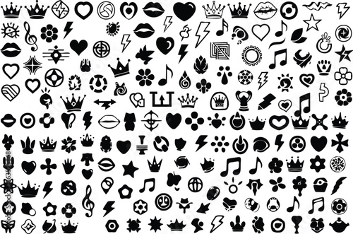 Punk girl doodle grafitti. Bow girly tattoo. Cute crayon heart, cherry, bow. Rock star vintage grunge vector. Punk tattoo icon set. Sketch scribble shape. Chalk ribbon flower kiss See Less
