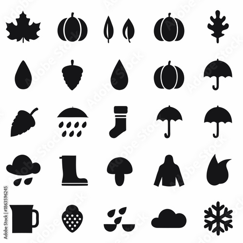 Autumn and winter weather icons for seasonal design projects