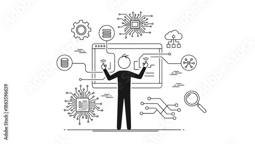 Web Development and IT System Configuration by Human Silhouette on Isolated White Background