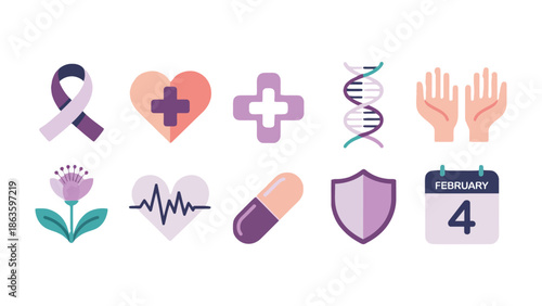 Health and Wellness Icons: A collection of vibrant icons representing health, wellness, and medical awareness. Perfect for design projects.