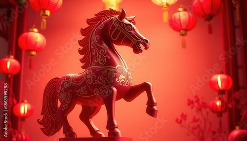 Luxury Golden Horse Statue with Fire Mane on Jade Base