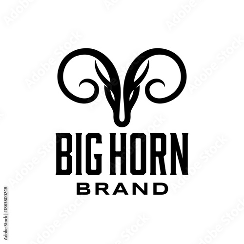 Big Horn Ram Head Symbol Logo in Bold Black Style