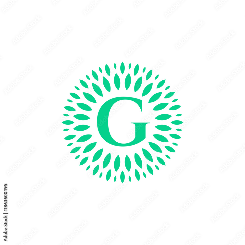 Fototapeta premium Letter G Circular Leaf Ornament Logo