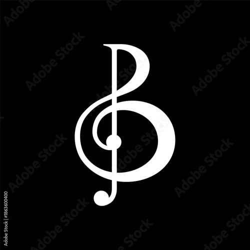 Musical Letter B Treble Clef Monogram Logo
