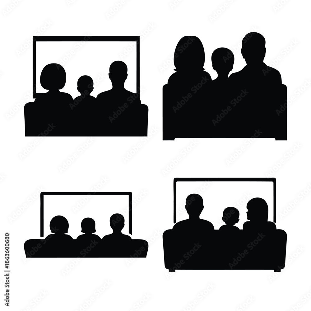 custom made wallpaper toronto digitalFamily sitting on sofa watching television. home entertainment vector. Vector