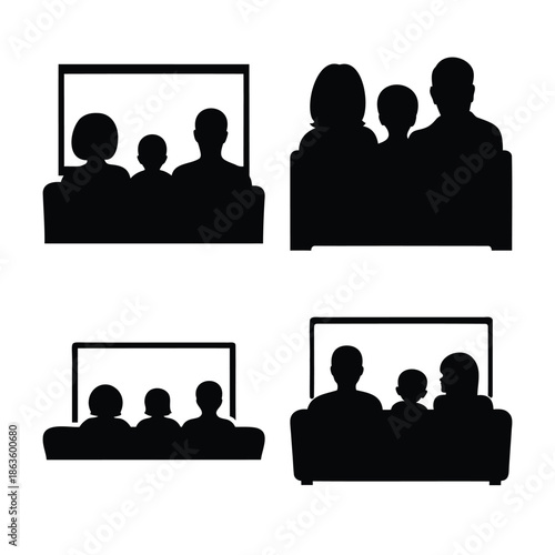 Family sitting on sofa watching television. home entertainment vector. Vector