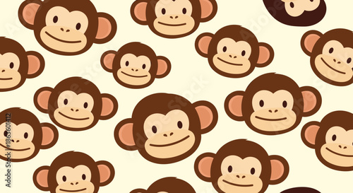 Fun seamless pattern with cute smiling monkey faces on a cream background perfect for children wallpaper, nursery decor, and textile products.