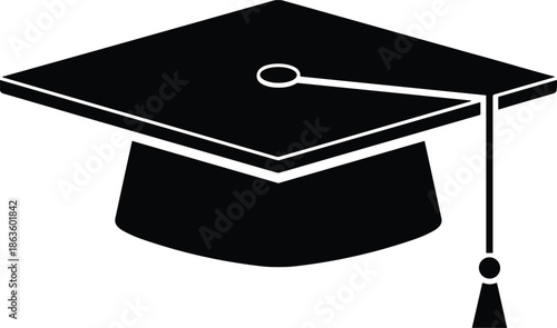 Graduation cap icon, academic achievement symbol, education milestone, commencement hat, scholarly success, black mortarboard, tassel design,