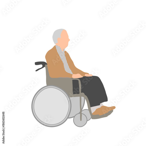 車椅子で外出する高齢男性のイラスト　介助・福祉・日常生活