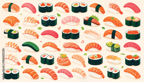 Assorted Sushi and Maki Rolls - A Culinary Delight.