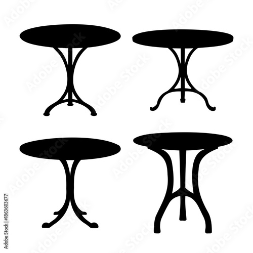 Collection of diverse round bistro table silhouettes perfect for cafe and patio design elements