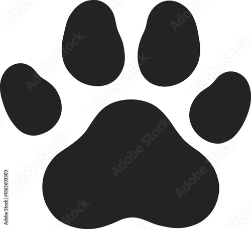 Animal paw print icon, pet footprint symbol, wildlife track silhouette, minimalist black vector illustration for veterinary, pet care