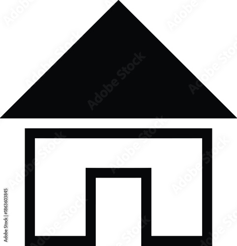 Simple black house icon, home symbol, real estate graphic, property sign, shelter logo, minimalist architecture, dwelling silhouette,