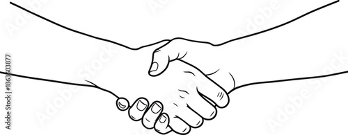 Simple line art handshake illustration, business agreement symbol, partnership icon, collaboration graphic, deal making, trust gesture,