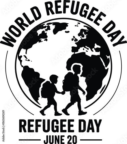 World Refugee Day June 20 global solidarity humanitarian support displaced people migration crisis awareness charity symbol vector illustration logo emblem human rights unity design