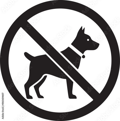 No dogs allowed prohibition sign icon for public areas where pets are restricted or forbidden.