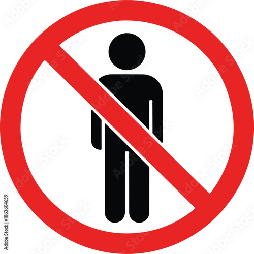 No Entry Prohibited Sign Icon, Red Forbidden Circle with Black Human Figure Silhouette