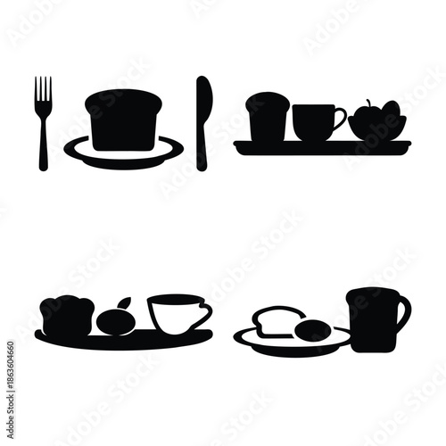 Breakfast and meal item silhouettes for morning and day time meals