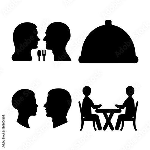 A collection of dining and romantic encounter silhouettes for restaurant and couple concepts
