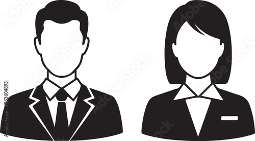 Professional Business Avatar Icons, Male and Female Figures in Formal Suits and Ties