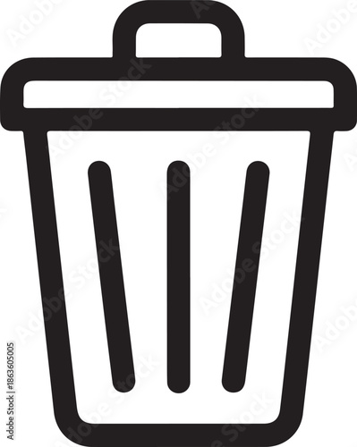 Simple Minimalist Black Trash Can Icon for Waste Disposal and Digital Delete Symbol on White